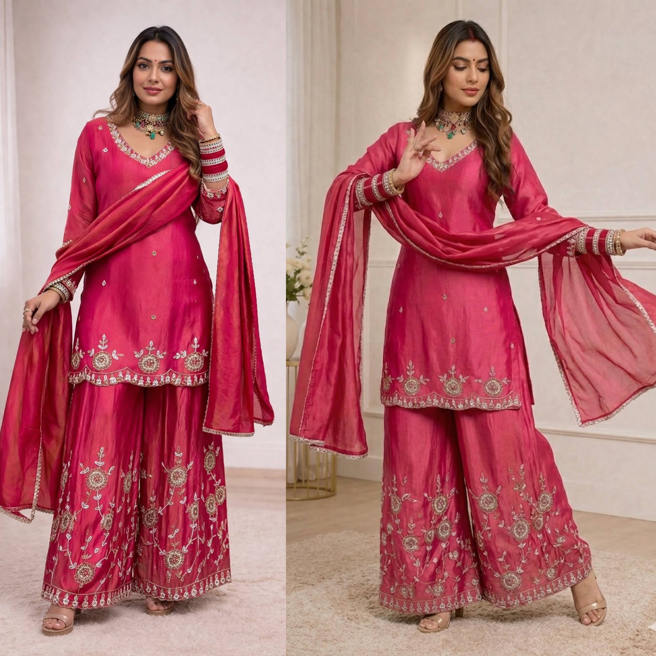 Radiant Rani Pink Embroidered Silk Couture